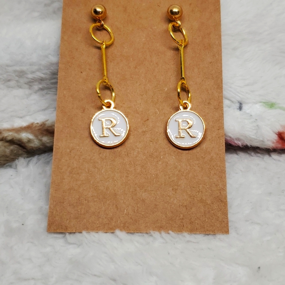 7/$10 R Initial Earrings, New